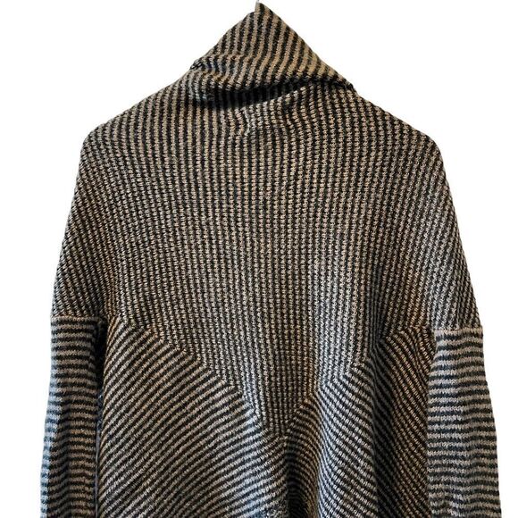 Wool Blend Tan & Black Striped Slouchy Loose Fit Open Cardigan Sweater S - Picture 4 of 8